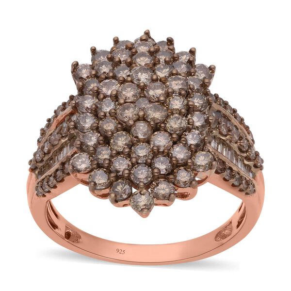 Nat&uuml;rlicher Champagner Diamant Ring, 925 Silber Ros&eacute;gold Vermeil, (Gr&ouml;&szlig;e 20.00) ca. 2.00 ct