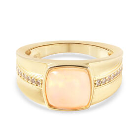Natürlicher Äthiopischer Opal und Zirkon Ring 925 Silber Gelbgold-Überzug