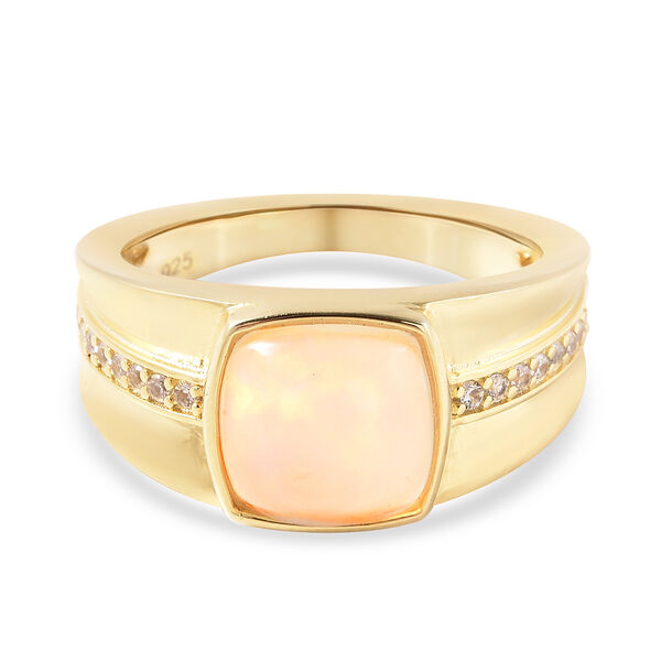 Natürlicher Äthiopischer Opal und Zirkon Ring 925 Silber Gelbgold-Überzug image number 0