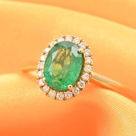 AAA Kagem Sambischer Smaragd, Weißer Diamant Ring 585 Gold (Größe 17.00) ca. 1,40 ct