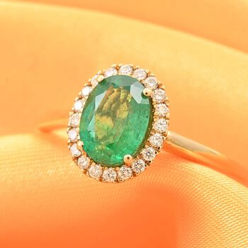 AAA Kagem Sambischer Smaragd, Wei&szlig;er Diamant Ring 585 Gold (Gr&ouml;&szlig;e 17.00) ca. 1,40 ct