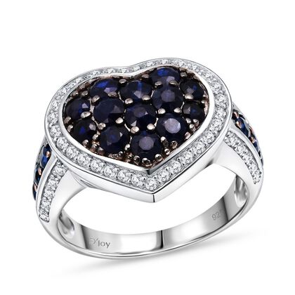 D'Joy Ceylon-Saphir, Wei&szlig;er Zirkon Ring 925 Silber rhodiniert (Gr&ouml;&szlig;e 18.00) ca. 2.74 ct