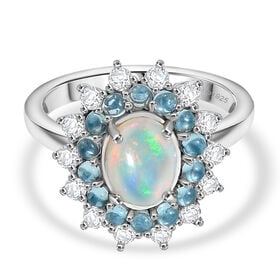 AA Natürlicher, äthiopischer Welo Opal, Weißer Zirkon Ring 925 Silber rhodiniert (Größe 17.00) ca. 2,28 ct