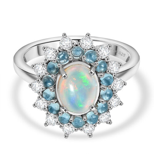 AA Natürlicher, äthiopischer Welo Opal, Weißer Zirkon Ring 925 Silber rhodiniert (Größe 17.00) ca. 2,28 ct image number 0