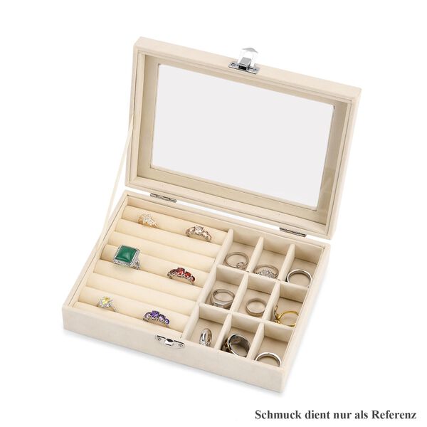 Elegante Schmuckbox aus edlem Samt mit Glasdeckel, 20x15x5cm, Cremebeige image number 5