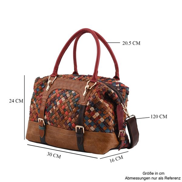 CHAOS BY ELSIE - Gewobene Umh&auml;ngetasche aus echtem Leder, 30x16x24 cm, Karomuster, rot image number 7