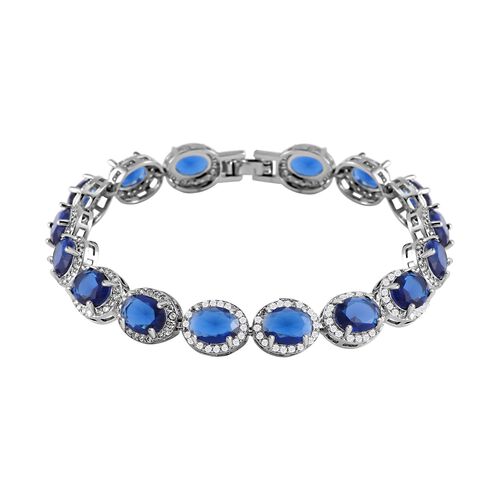 Blauer Saphir-Kristall, Weißer Zirkonia Armband, ca. 19 cm, Messing image number 0