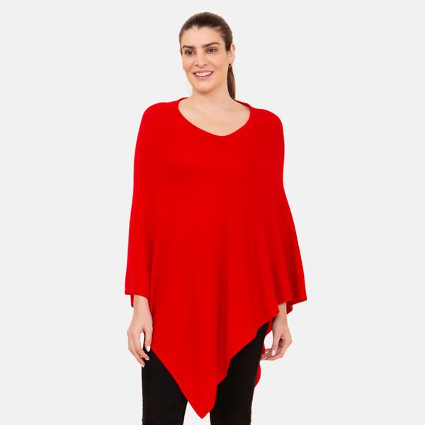 LA MAREY Pashmina Kunstfell Poncho, Rot image number 4