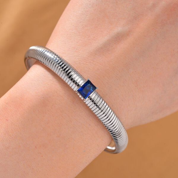Blaues Kristall Armband, flexibel, Reiner Edelstahl, silberfarben image number 2
