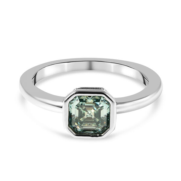 Blauer Moissanit Solit&auml;r Ring 925 Silber Rhodium-&Uuml;berzug