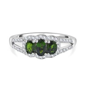 Natürlicher Chromdiopsid und Zirkon-Ring - 0,82 ct.