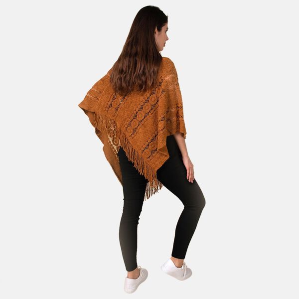 TAMSY- Strick-Poncho mit Perlen, Braun image number 2