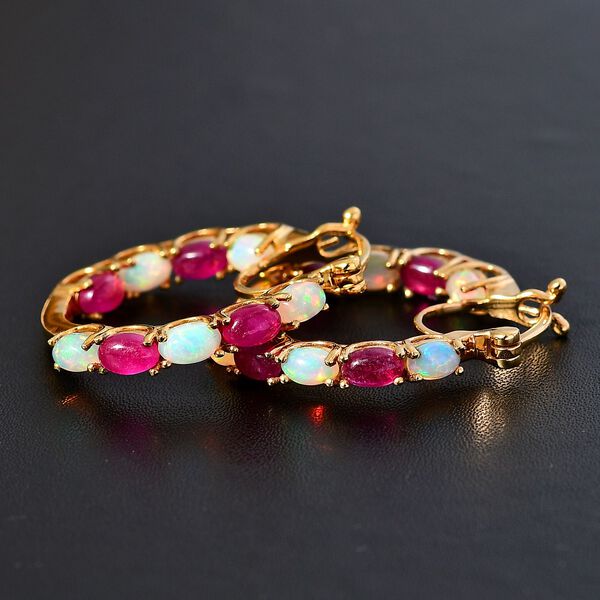 AA Afrikanischer Rubin (Fissure gefüllt), Natürlicher, äthiopischer Welo Opal Ohrringe 925 Silber 750 Gelbgold Vermeil ca. 5,10 ct. image number 3