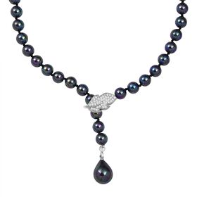 Weißer Zirkonia, Pfaufarbene Muschelperle Halskette ca. 60 cm Nickelfreies Messing Standard 0.21 ct