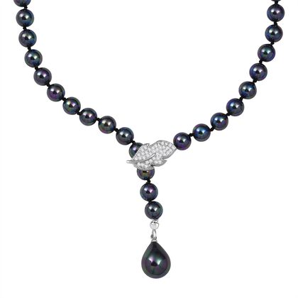 Pfaufarbene Muschelperle (8 mm), Wei&szlig;er Zirkonia Halskette ca. 60 cm Nickelfreies Messing