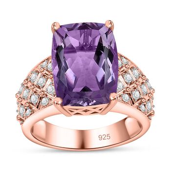 Rose De France Amethyst, wei&szlig;er Zirkon Ring, 925 Silber ros&eacute;vergoldet (Gr&ouml;&szlig;e 20.00) ca. 7.08 ct