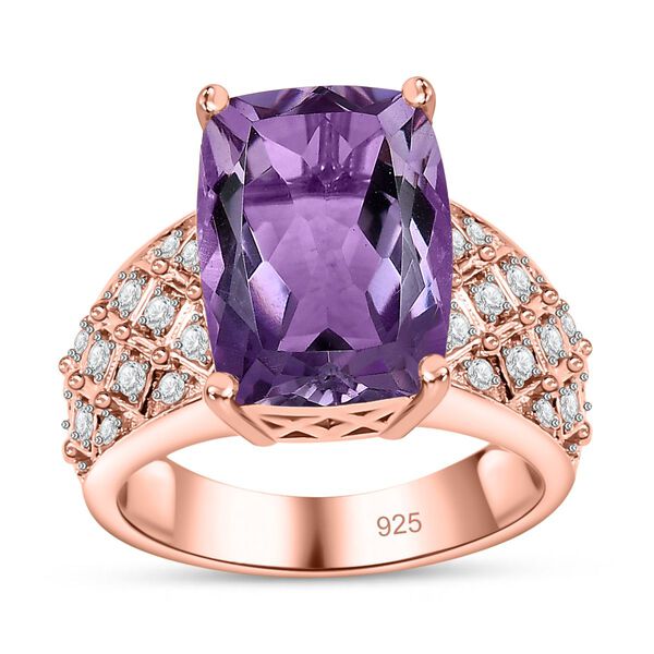 Rose De France Amethyst, weißer Zirkon Ring, 925 Silber rosévergoldet (Größe 20.00) ca. 7.08 ct image number 4
