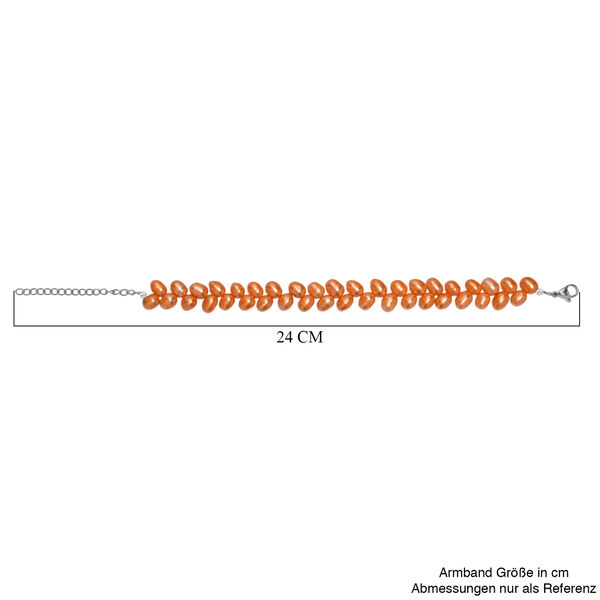 Süßwasserperlen-Armband, orange gefärbt, Tropfenform, ca. 19 cm, Edelstahl image number 5