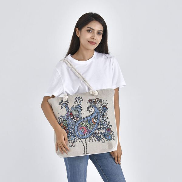 Jute-Tasche mit Pfau-Muster image number 2