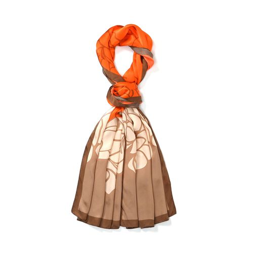 LA MAREY - 100% Maulbeeren-Seidenschal, Chiffon, 55x170 cm, Orange und braun image number 0