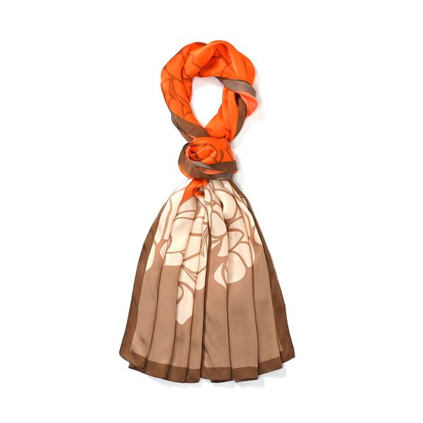 LA MAREY - 100% Maulbeeren-Seidenschal, Chiffon, 55x170 cm, Orange und braun image number 0