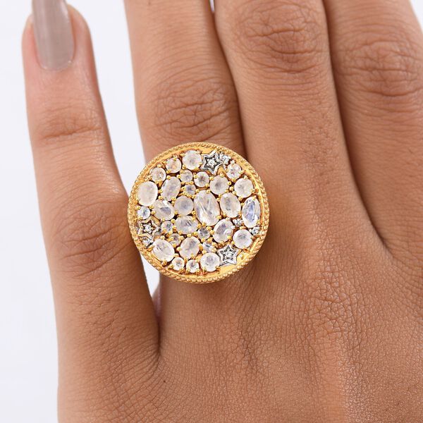 D'Joy Regenbogen Mondstein und Zirkon zweifarbiger Ring - 3,61 ct. image number 3