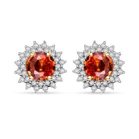 Zertifiziert und geprüft AAA Orange Saphir und Diamant Ohrringe in 585 Gold - 2,18 ct.