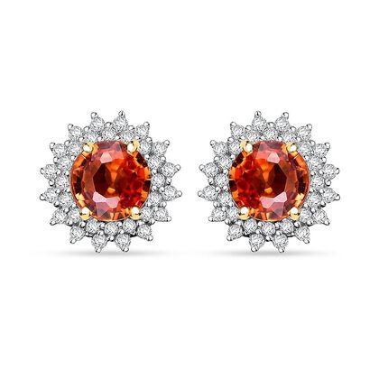 AAA Orange Saphir, Wei&szlig;e Diamant Ohrringe, AGI zertifiziert und gepr&uuml;ft, 585 Gelb Gold, ca. 2.18 ct