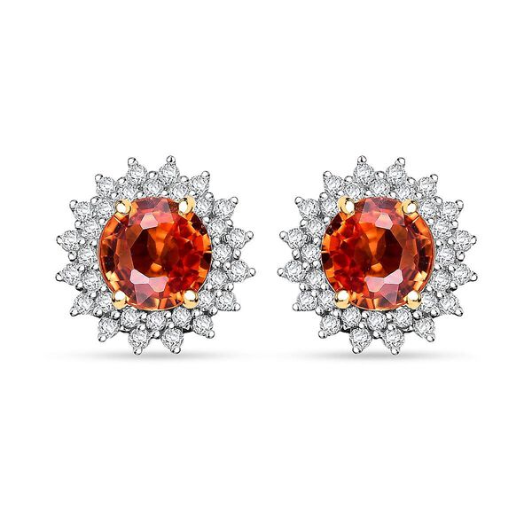 Zertifiziert und gepr&uuml;ft AAA Orange Saphir und Diamant Ohrringe in 585 Gold - 2,18 ct.