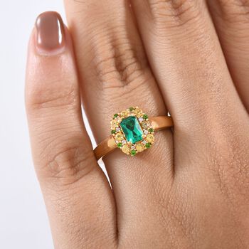 D'joy AAA Lab Grown Kolumbianischer Smaragd, Gelber Saphir Ring 925 Silber 750 Gelbgold Vermeil (Gr&ouml;&szlig;e 17.00) ca. 0.94 ct