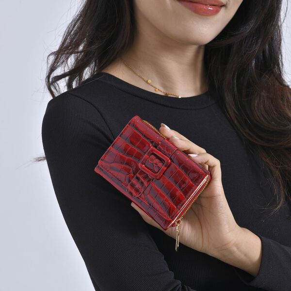 Stilvolle Geldbörse mit Krokodilprägung und RFID-Schutz, 11x8 cm, Rot image number 11
