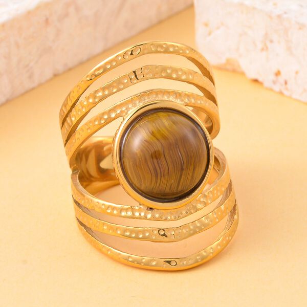 Gelbes Tigerauge Ring 316L Edelstahl, (Größe 16.00) ca.0 vergoldet 5.00 ct image number 2