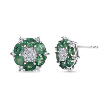 D'Joy AAA Kagem Sambischer Smaragd, Lab Grown Diamant Ohrringe 925 Silber Rhodiniert ca. 2,16 ct.
