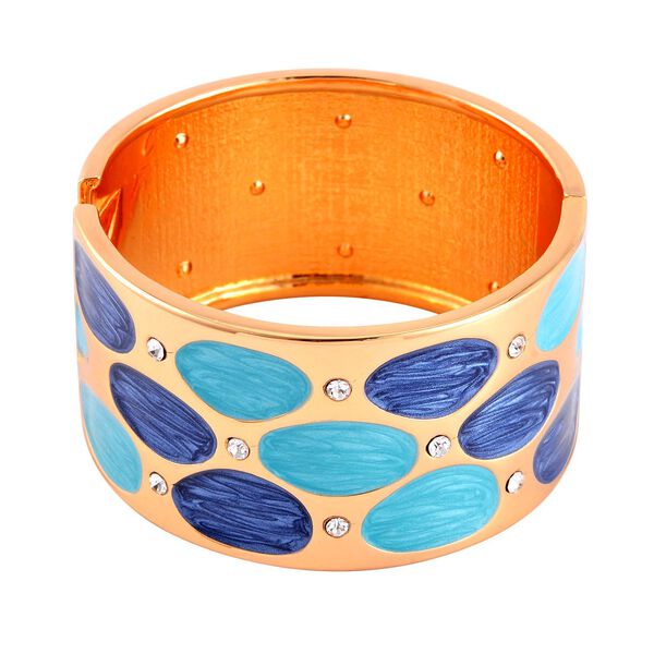 Emailliertes Pebble-Muster-Armreif, Wei&szlig;er Kristall, ca. 18 cm