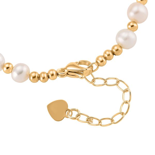 Wei&szlig;e S&uuml;&szlig;wasser Perle, Zirkonia Armband ca. 18cm + 5cm Extender, Nickelfreies Messing gelb vergoldet image number 5