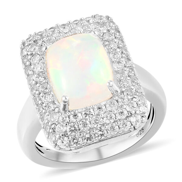 Natürlicher, äthiopischer Opal und Zirkon-Ring, 925 Silber platiniert  ca. 3,33 ct image number 4