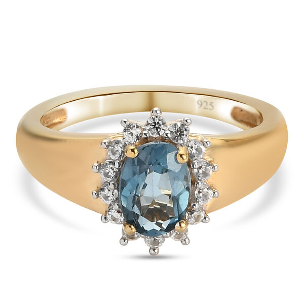 London Blau Topas und Zirkon Ring, ca. 1,24 ct