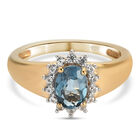 London Blau Topas und Zirkon Halo Ring 925 Silber vergoldet (Größe 16.00) ca. 1,24 ct