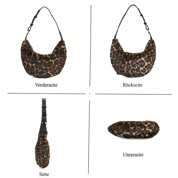 Leopardenmuster-Hobo-Tasche, 30x20 cm, Braun-Beige image number 5