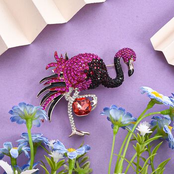Flamingo Mehrfarbiger Kristall Brosche Rose