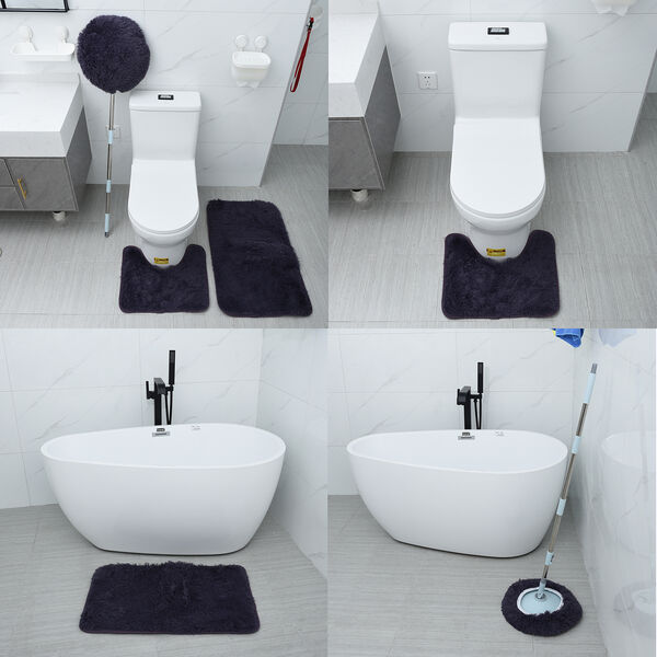 3er-Set Bad-Kollektion, extra weicher Duschvorleger 50x80 cm, WC-Vorleger 40x50 cm, WC-Deckel, dunkel Lila image number 2
