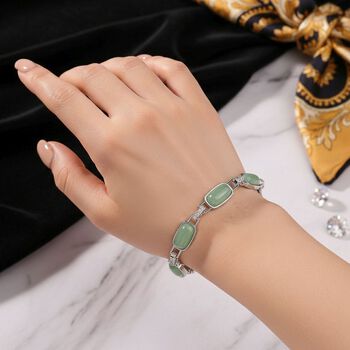 Gr&uuml;ner Aventurin, Wei&szlig;er Kristall Magnettherapie-Armband mit 4 Magneten, ca. 20 cm