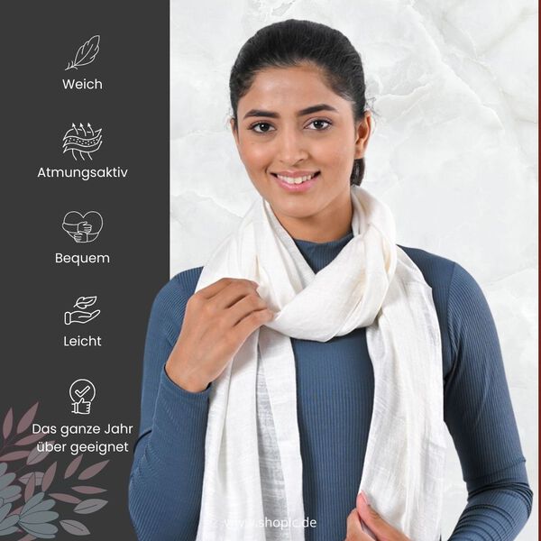 Modischer Schal aus 40% Seide und 60% Leinen, 70x200 cm, Elfenbeinfarben image number 4