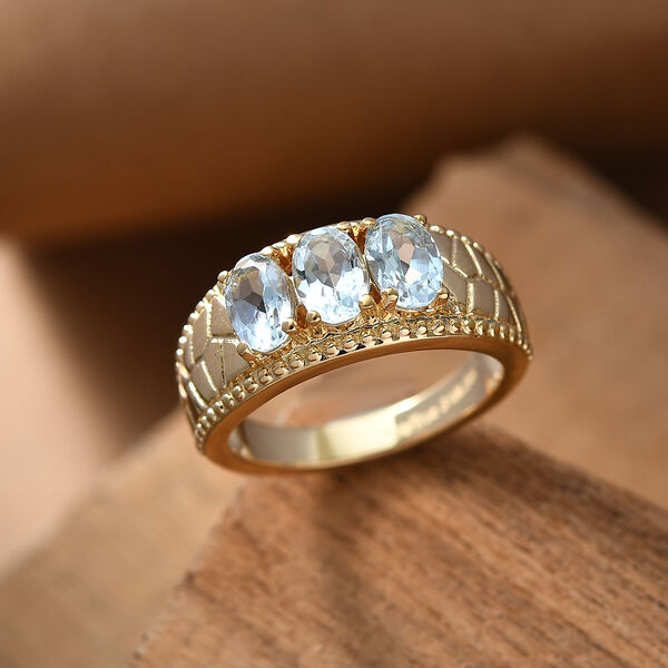 Himmelblauer Topas Ring 316L Edelstahl vergoldet (Gr&ouml;&szlig;e 20.00) ca. 1.64 ct image number 2