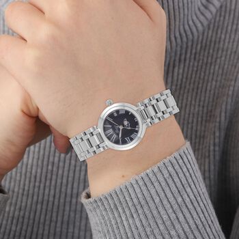 GENOA - Uhr mit japanischem Uhrwerk und blauem Sonnenschliff-Zifferblatt,  Reiner Edelstahl, 20 cm