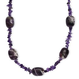 Afrikanischer Amethyst Halskette ca. 60 cm mit 5 cm extender, Edelstahl ca. 325.00 ct