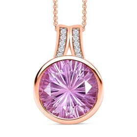 Rose De France Amethyst, Weißer Zirkon Schmuckset 925 Silber 750 Roségold Vermeil ca. 6.84 ct