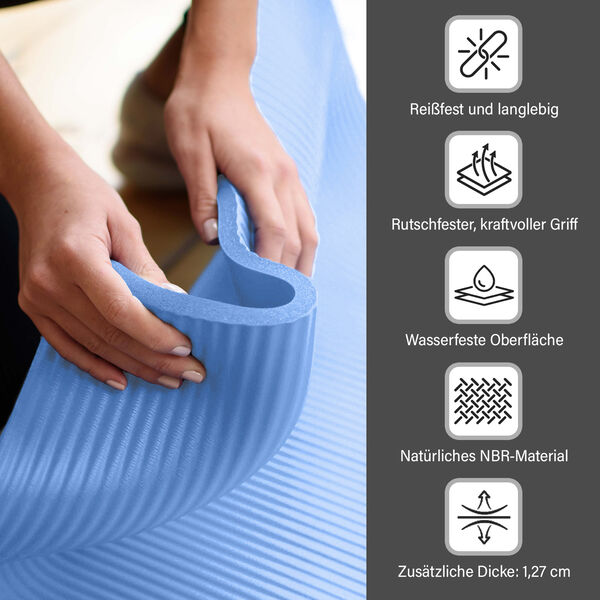 SOUL SMART - NBR Yoga-Matte mit Riemen, feuchtigkeitsbest&auml;ndig, 188x61cm, hellblau image number 3