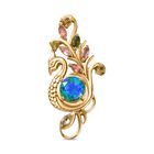 Pfau Quarz Triplette, Mehrfarbig-Turmalin Anhänger 925 Silber 750 Gelbgold Vermeil ca. 2.08 ct