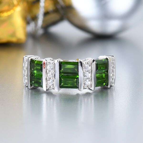 Nat&uuml;rlicher Chromdiopsid und Zirkon Ring 925 Silber platiniert  ca. 1,74 ct image number 2